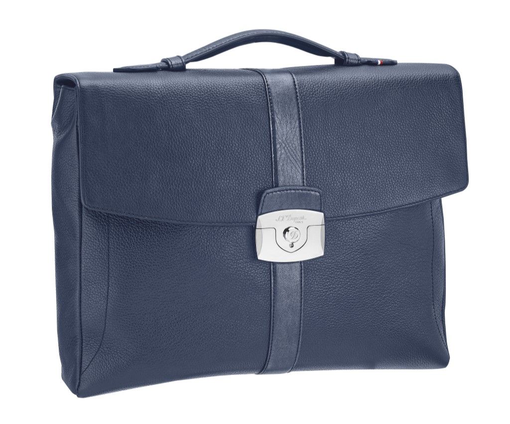 Line D Soft Grained Diamond Navy Blue Leather Single Gusset Briefcase